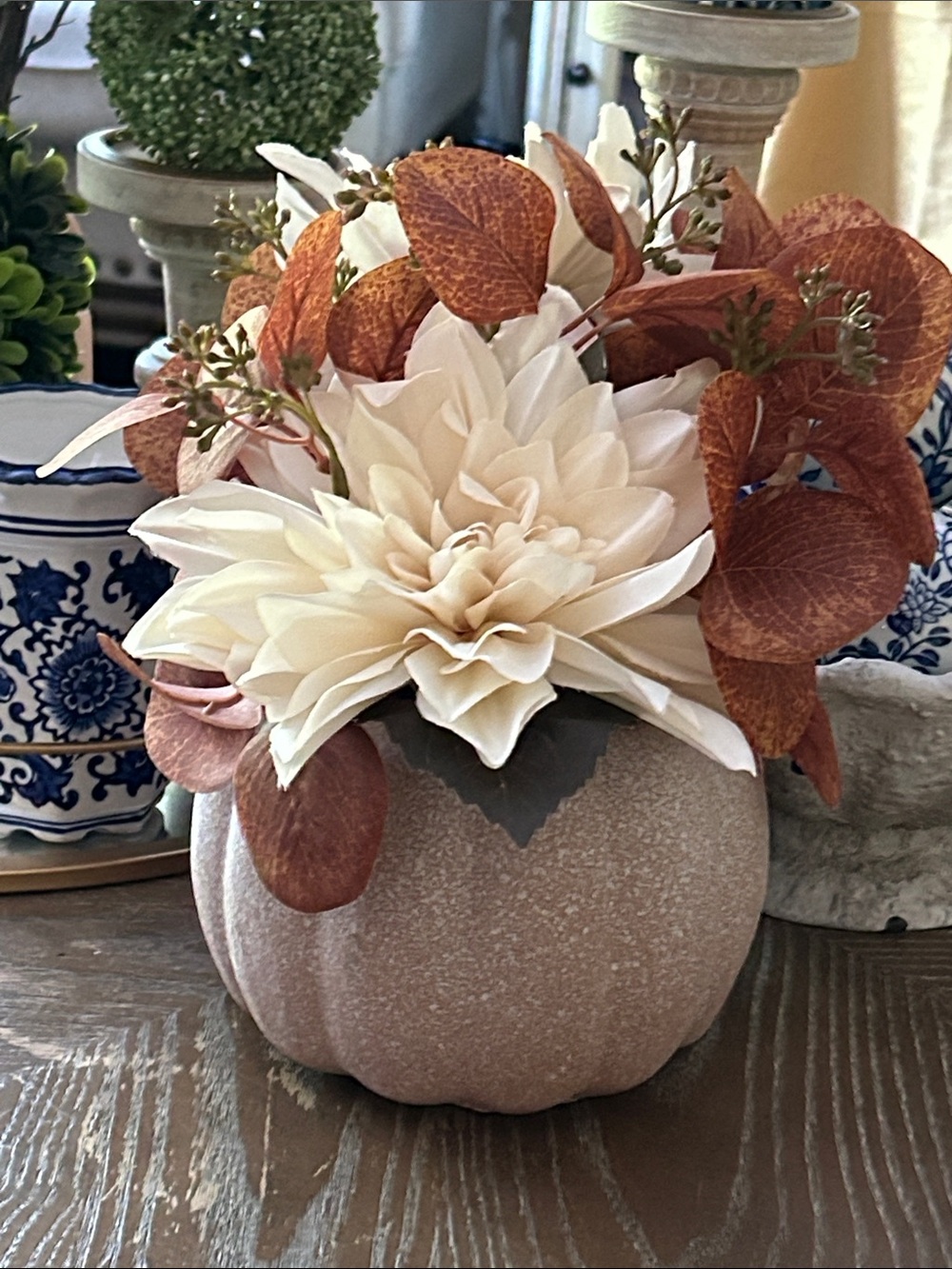 NEW! Fall Harvest Cottage Farmhouse Autumn Floral Ceramic Pumpkin Centerpiece - Picture 7 of 7